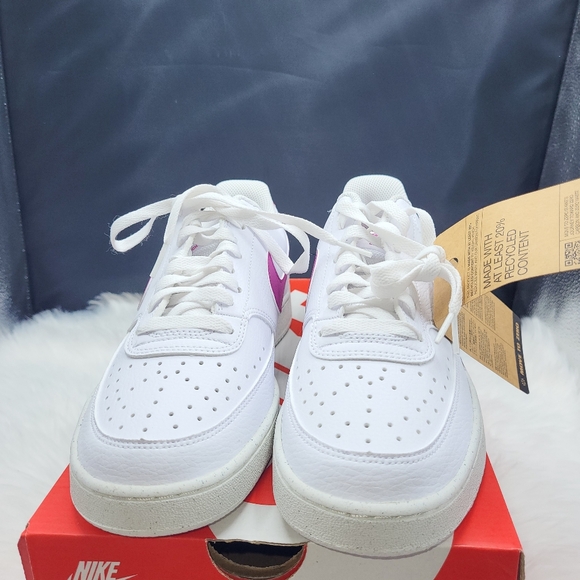 Nike Court Vision Low White and Purple Athletic Shoes - Picture 6 of 7